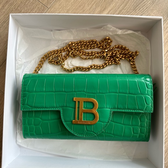 Balmain B-Buzz Croc-Embossed Leather Chain Wallet - Picture 6 of 11